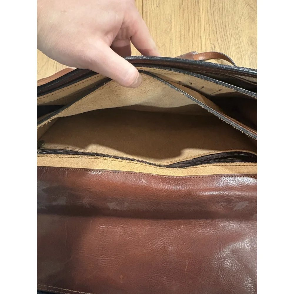 Vintage Full Grain Leather Briefcase Messenger Bag 16x12 Brown – Made in USA Zip